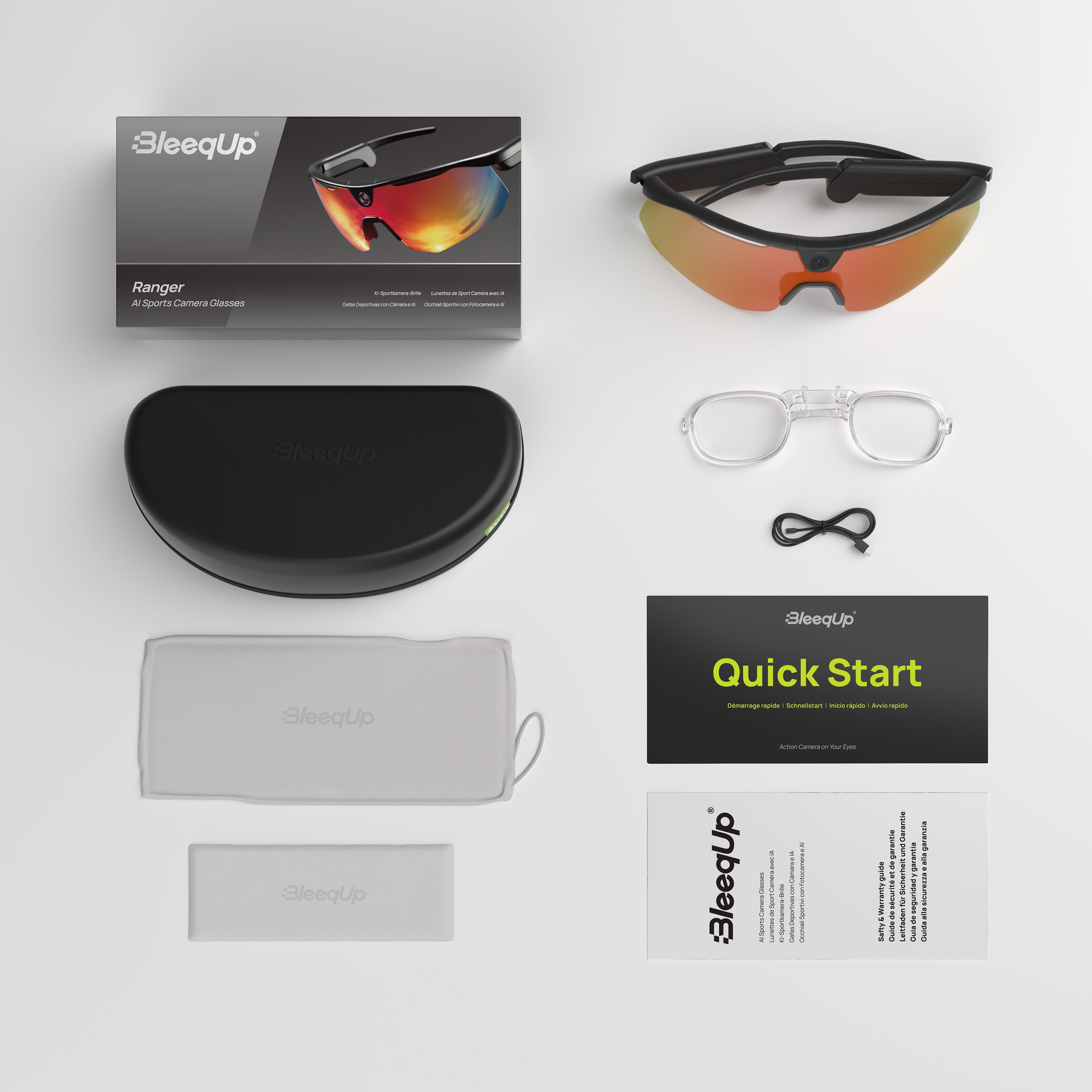 Lunettes de sport BleeqUp Ranger avec caméra IA et lunettes de protection de qualité professionnelle