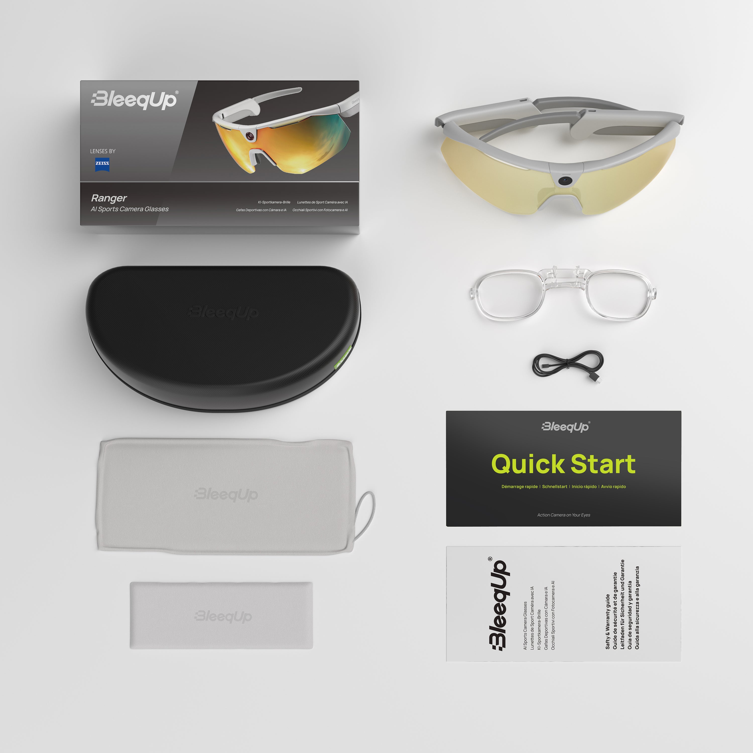 Lunettes de sport BleeqUp Ranger AI avec caméra intégrée (monture blanche) - Verres Zeiss